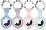 Paquet de 4 Air Tag Holder pour Apple Air Etiquette, anti-rayure silicone boîtier protecteur Accessoires porte-clés pour portefeuille, collier de chien, bagage, traceur de clés (thé/fumée pourpre/pinkset/Starlight) 4 Pack, Anti-rayure, Accessoires, pour Wallet, D