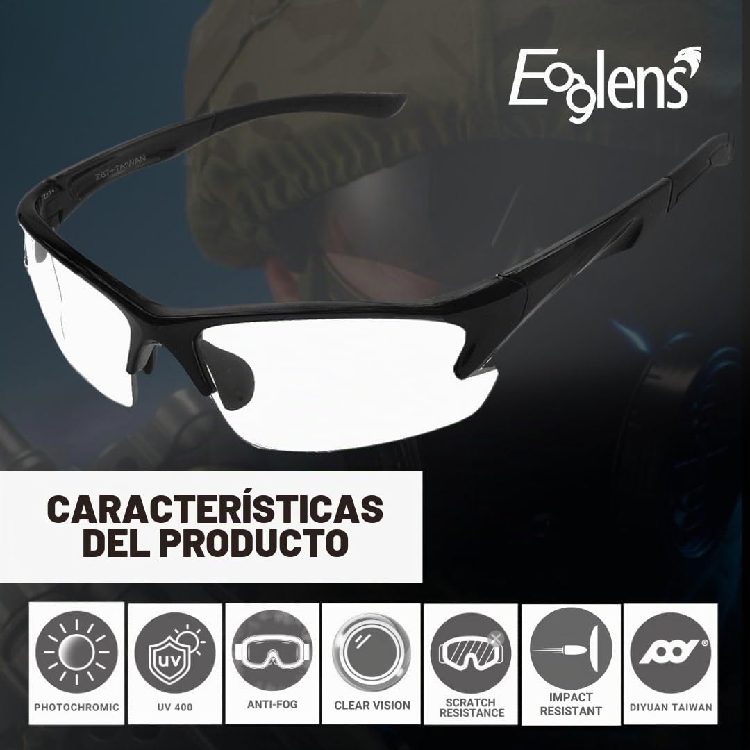 Gafas de seguridad protectoras para disparo, antivaho, fotocromáticas, ANSI Z87.1, resistentes a los arañazos, para caza, tácticas, airsoft