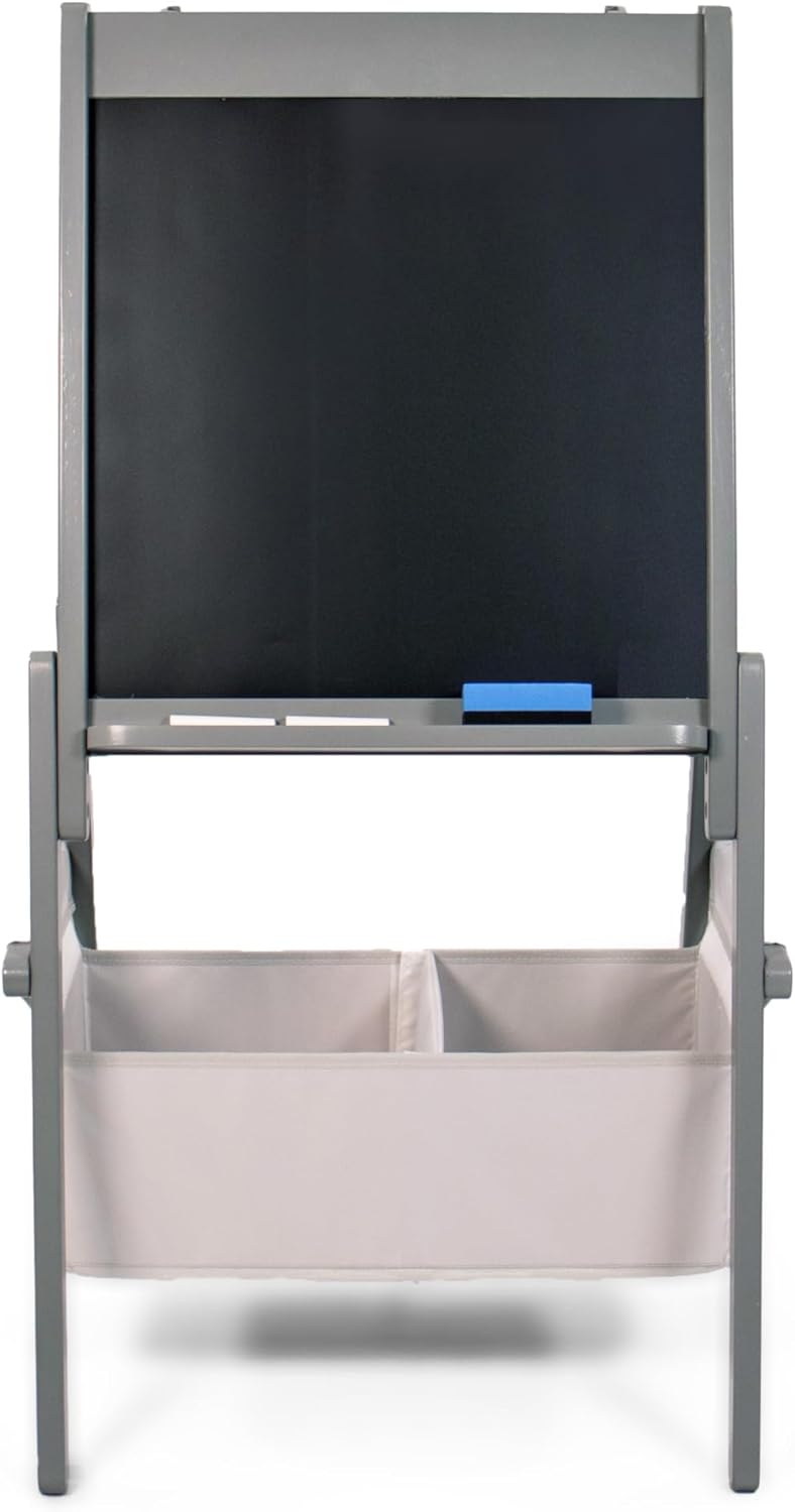 Humble Crew Inspire Kids Art Easel with Chalkboard, Dry Erase Board, Paper Roll, Storage Bins, Chalk & Eraser, 3-in-1 Wooden Art Station for Toddlers, Grey