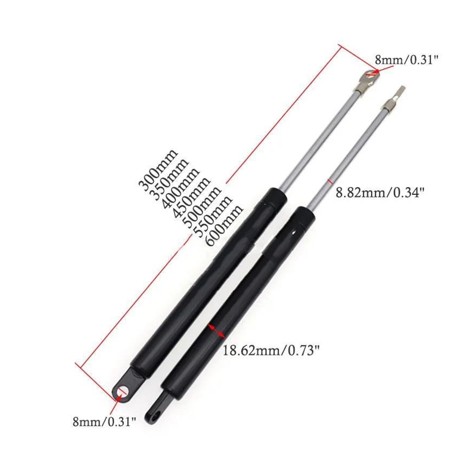Ammortizzatore A Gas 300N Universale, Lunghezze 300-600 Mm – Coppia Per Portellone, Bagagliaio E Cofano, In Acciaio