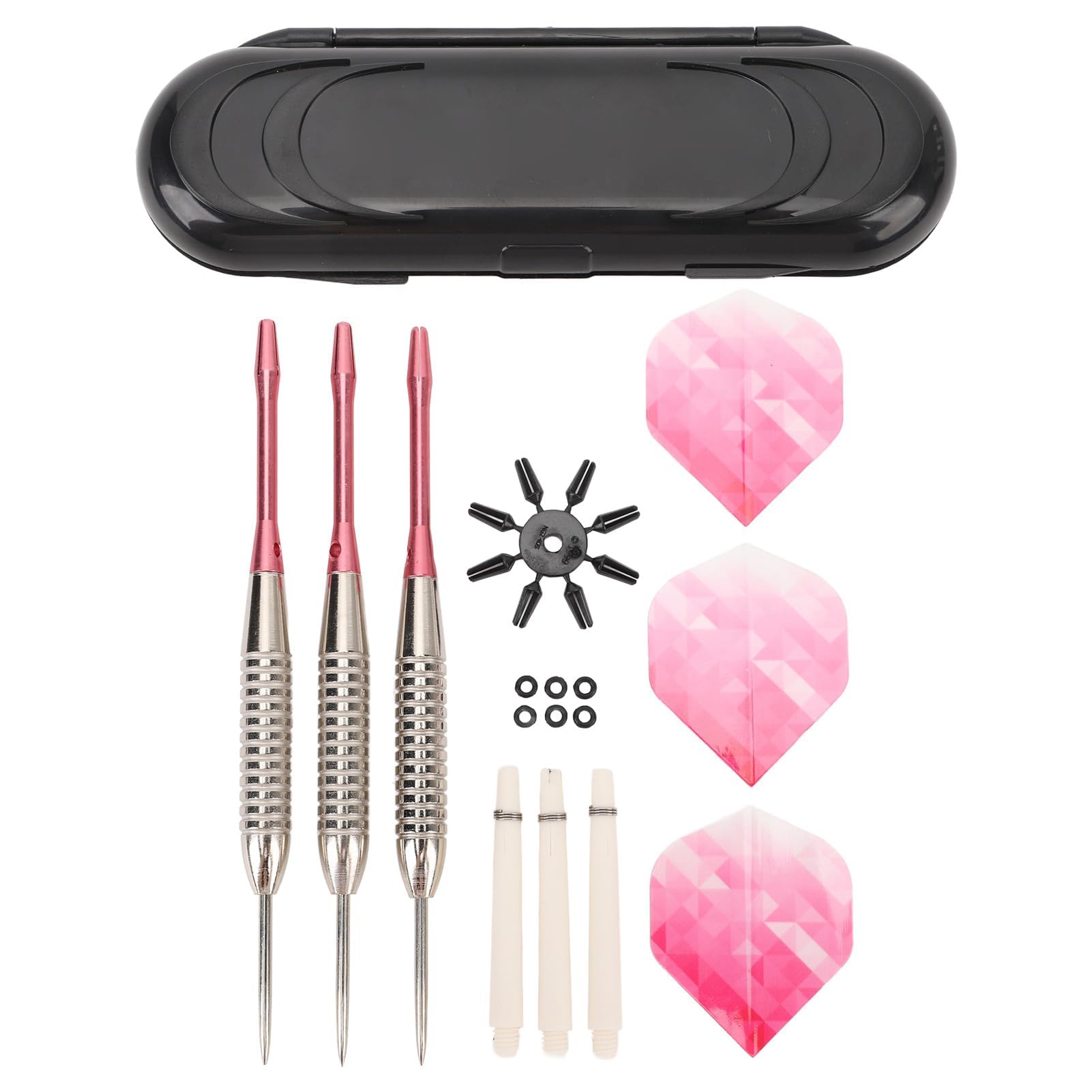 Ejoyous Steel Tip Darts Set, Deep Grooves Aluminum Shaft and PET Flights Professional Darts Set with Storage Case for Beginners Home and Outdoor Play (Rose)