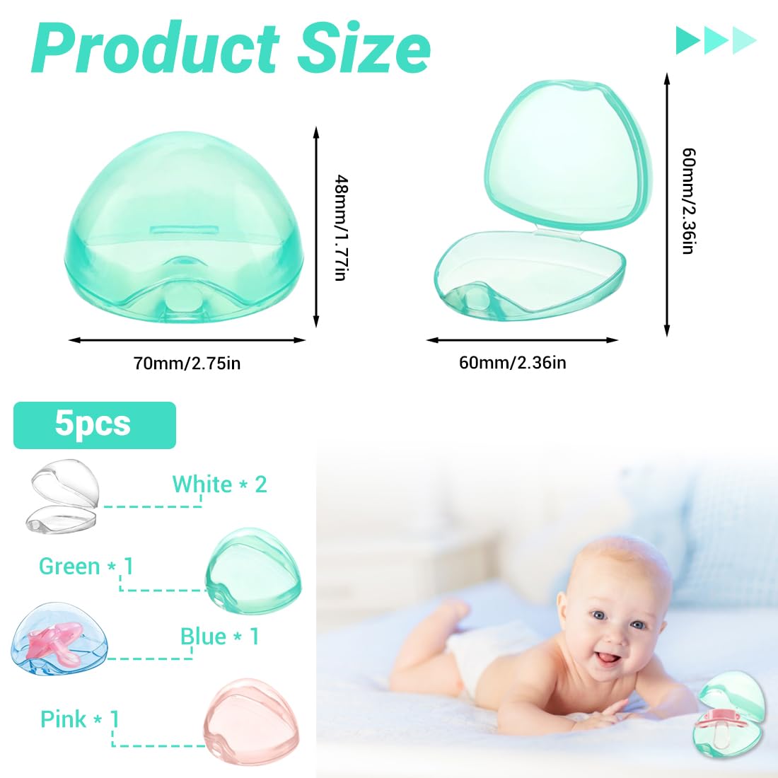 Boîte à Tétine Transparente Imperméable 5 Pièces Portable Rangement Bébé