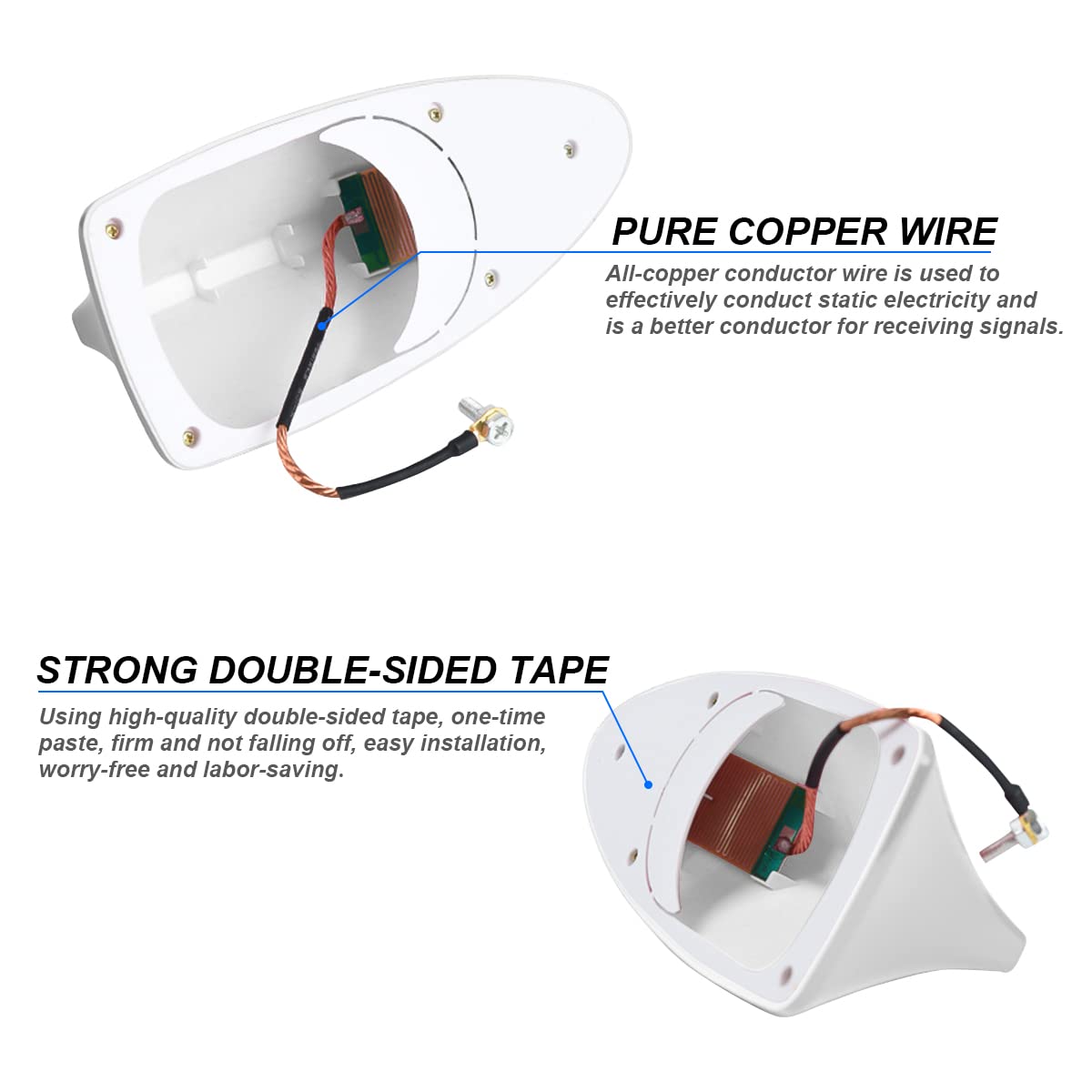 Shark Fin Antenna Cover for Car, Automotive Top Roof Aerials AM/FM Radio Signal Base, Vehicle Shark Fin Shape Cover with Adhesive Tape, Car Accessories Universal for Most Sedan, SUV, Van (White)