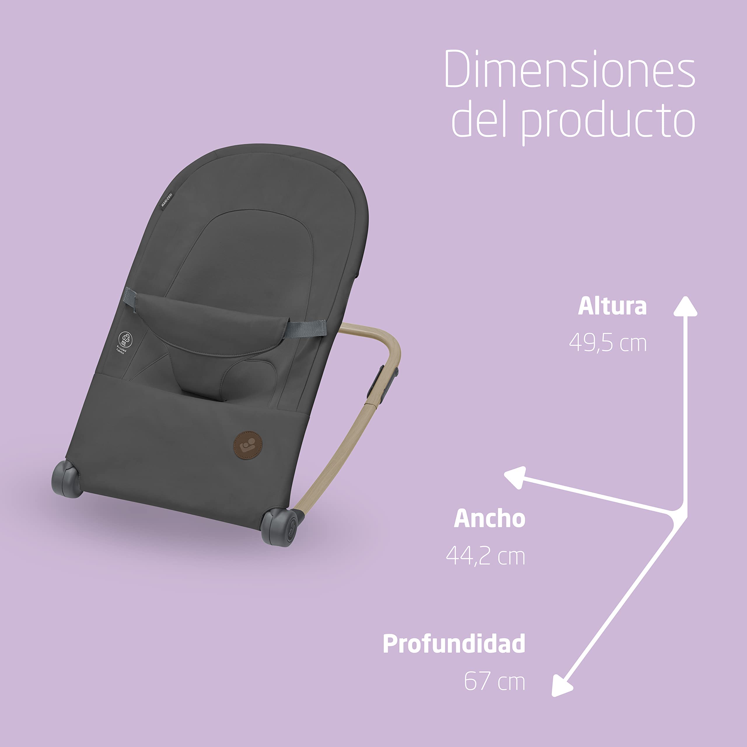 Maxi-Cosi Loa Mecedora para Bebé, de 0 a 2 años aprox, de 0 a 12 kg, Plegado Ultracompacto, Ligera, 2 Posiciones de Reclinación, Portátil, con Tejidos 100% Reciclados, Beyond Graphite