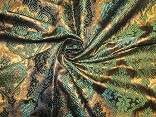 Soie pure brocart bleu et or 111,8 cm, l'étoffe de luxe BRO302
