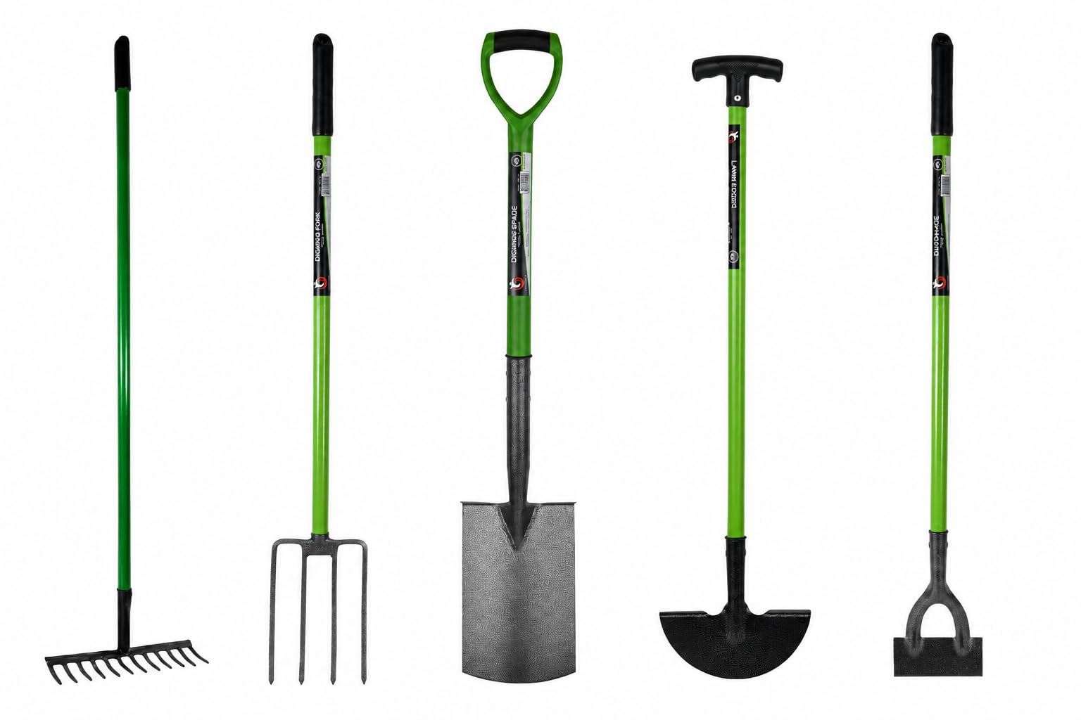 5 Piece Garden Hand Tool Set – Shovel, Fork, Rake, Hoe & Edging Spade, Heavy Duty Gardening Tools Kit for Digging, Weeding, Planting, Cultivating & Garden Maintenance