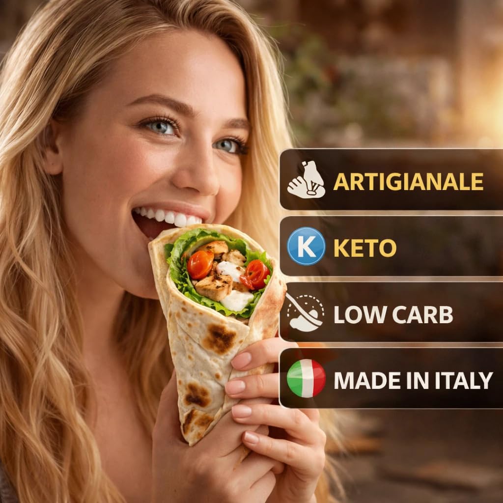 RevoPiada Piadina Piada Cheto, Low Carb, Keto Friendly, Pronta da Farcire - 4 Confezioni da 2 Piade ciascuna - 1 Piada da 80g