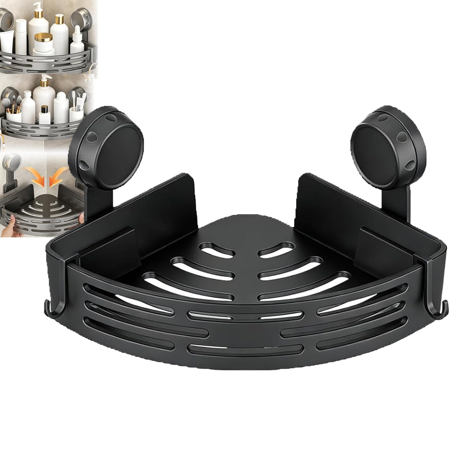 3 tier corner shelf bathroom Suction Cup Corner Shower Shelf No Drill Caddy Drain Rack No Drill Bathroom