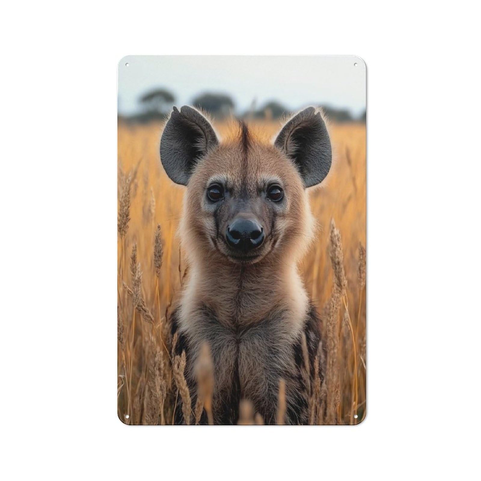 Junmoney Style-12 Garage Style Metal Wall Sign 30X20cm Featuring Hyena Portrait In Golden Field, Garage Wall Decor For Garage, Hobby Room, Office Or Man Cave