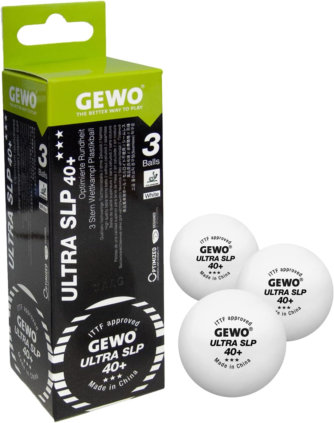 Ultra SLP Table Tennis Balls - 3 Star Table Tennis Ball Made of Plastic 40+ Without Seam - ITTF Certified Competition Balls Professional Table Tennis Balls White, 40 + mm Diameter