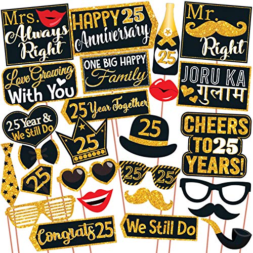 Wobbox 25th Anniversary Photo Booth Party Props DIY Kit, Golden G...