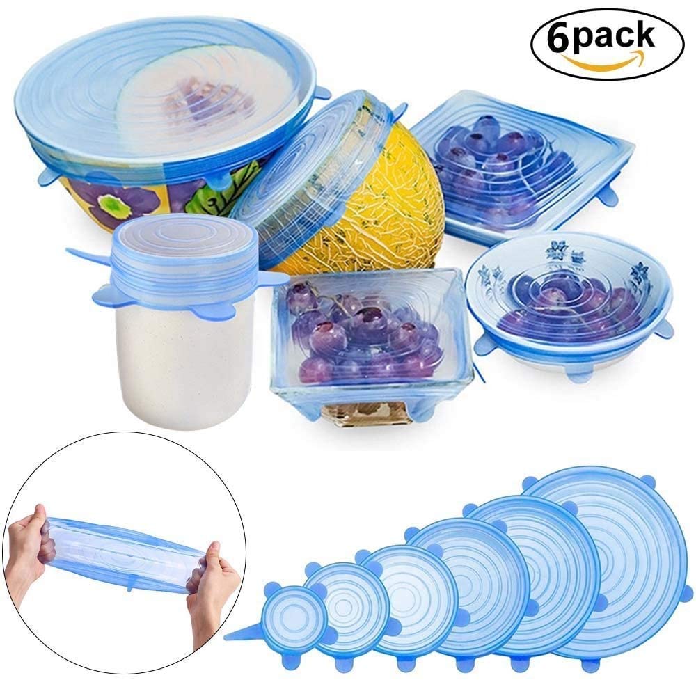 PERPART Silicone Stretch Lids Flexible Covers for Utensils, Bowls,Plates Jars, Cans, Mugs, Dishwasher, Freezer Safe, Food Safety Reusable Lids 6 pcs Multi Size (Multicolor) 1
