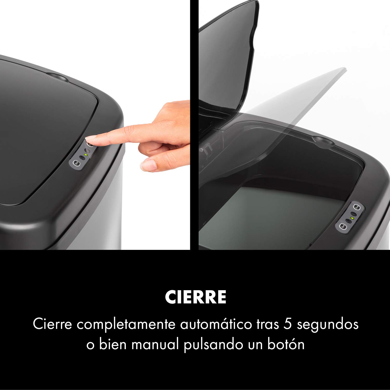 KLARSTEIN Cleansmann Cubo de basura con sensor, capacidad de 30 litros, touchless: apertura y cierre automáticos, soporte para bolsa, materiales: tapa de plástico ABS, negro