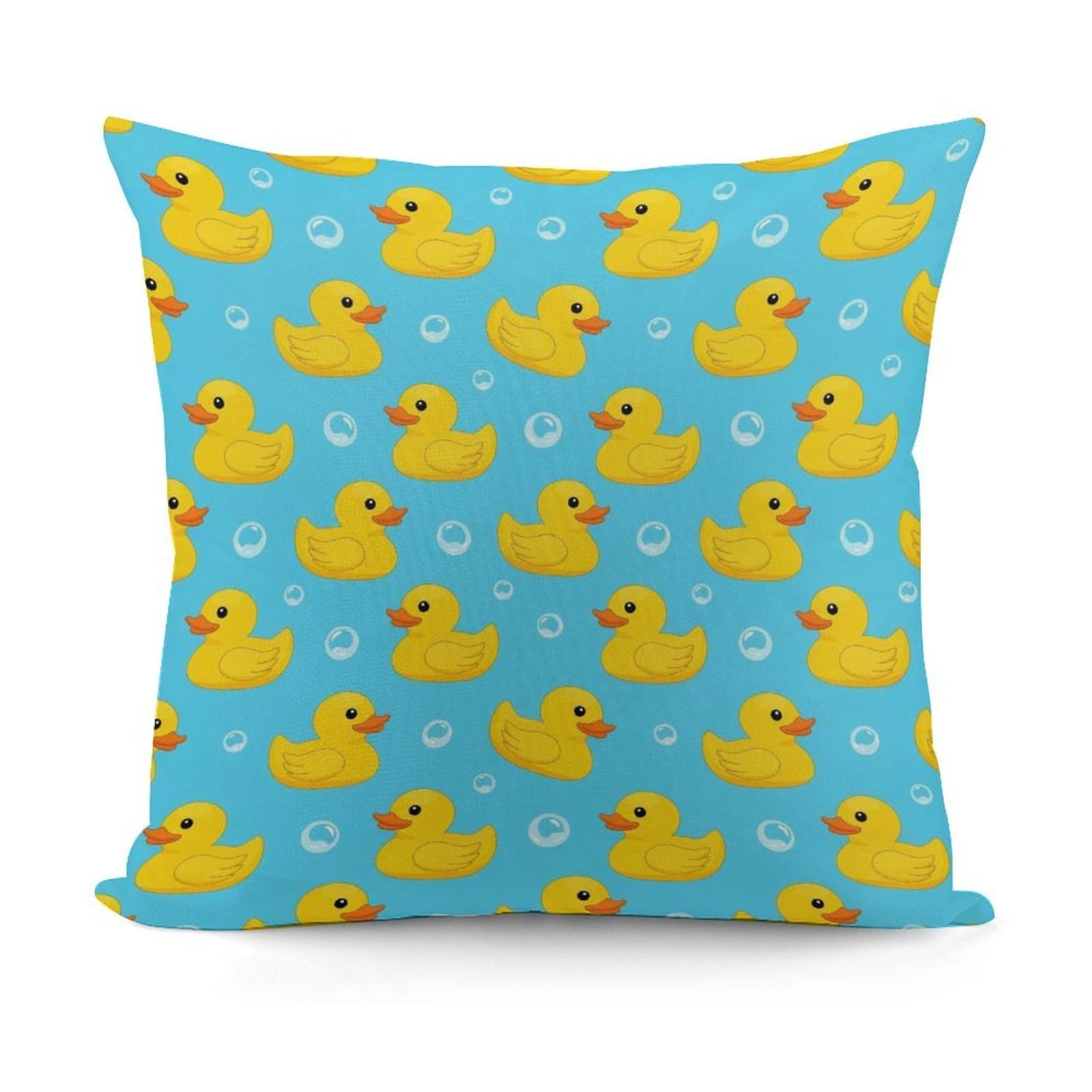 Smazdfxx Picture(171) Soft Blue Bubbles Yellow Rubber Ducks Plush Pillow Cover Decorative Pillow Cases For Bed Sofa Living Room Home Decor