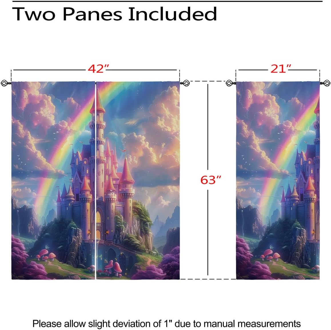 Princess Castle Blackout Curtains for Girls Boy Home Decor, Rainbow Fairy Tale World Mushroom Grommet Thermal Insulated Drapes Darkening Window Curtain for Bedroom Living Room, 42 x 63 Inch