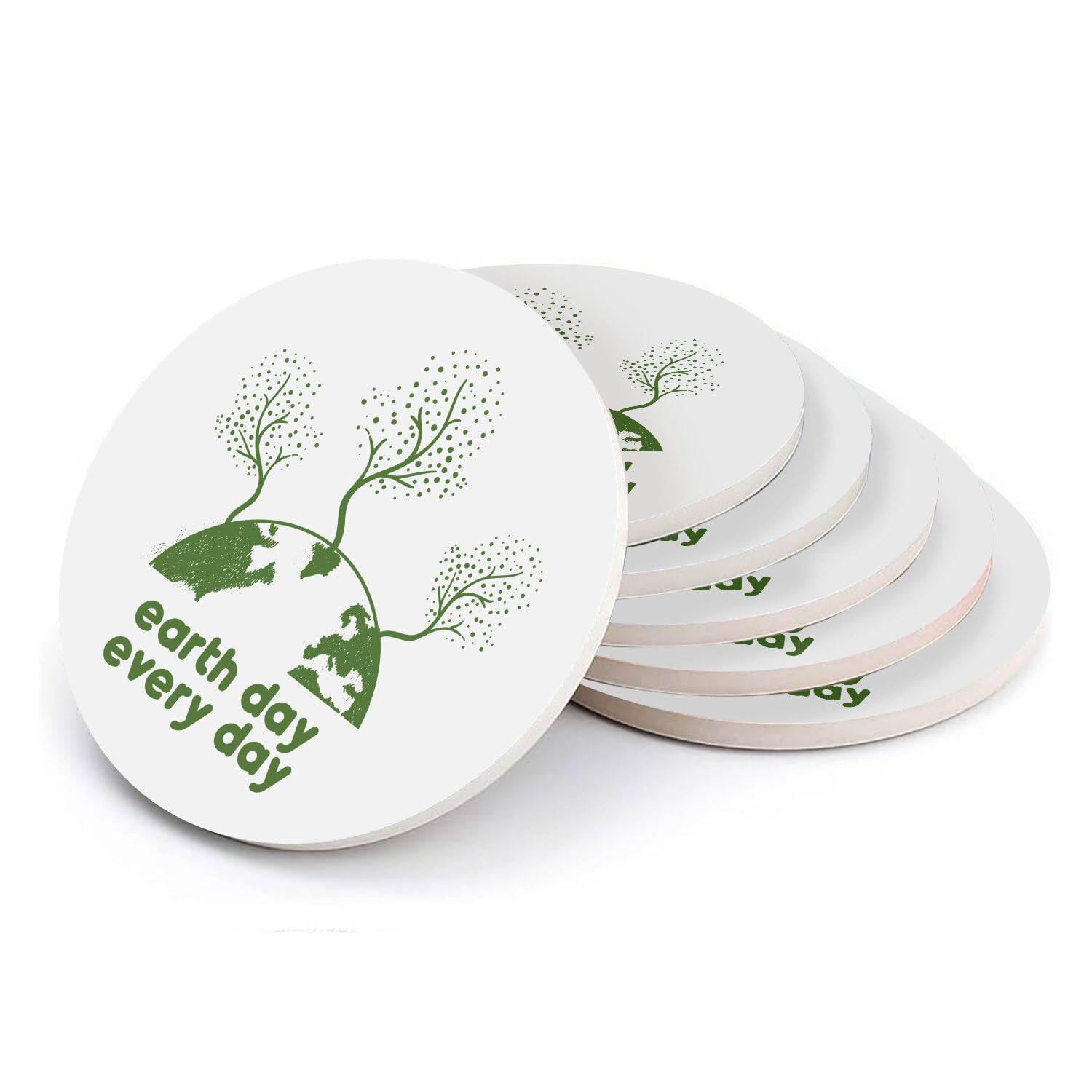 Sous-verres ronds en céramique Earth Day - Lot de 6 dessous de verre écologiques 108mm