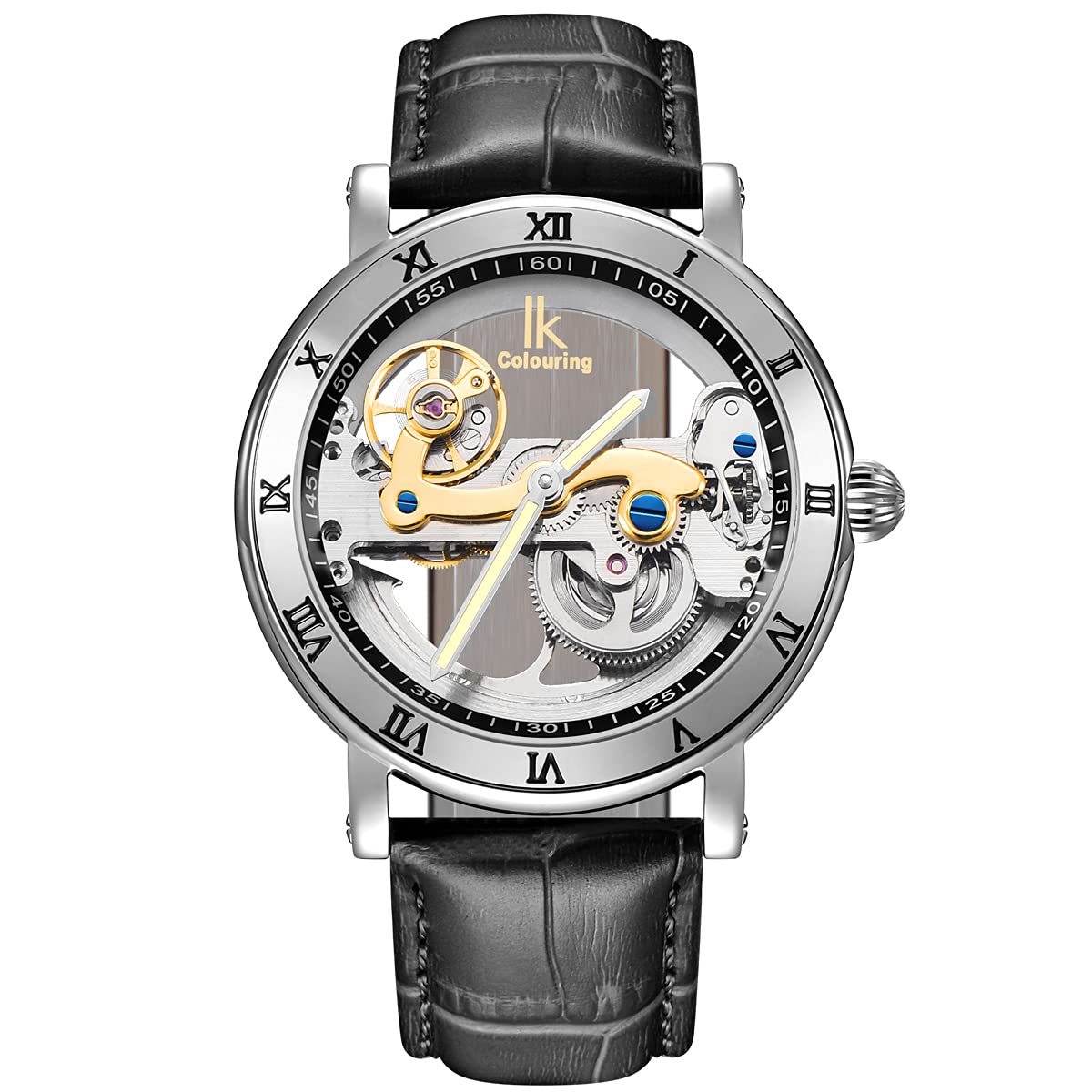 Alienwork IK Orologio Automatico Uomo Donna Scheletro Meccanismo a Ponte Fondo in Vetro