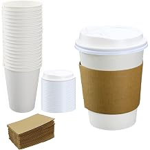 Lechay Disposable Coffee Cups with Lids, 12 oz 20 pcs White Paper Coffee Cups with Lids Drinking Cup for Water, Coffee or Tea