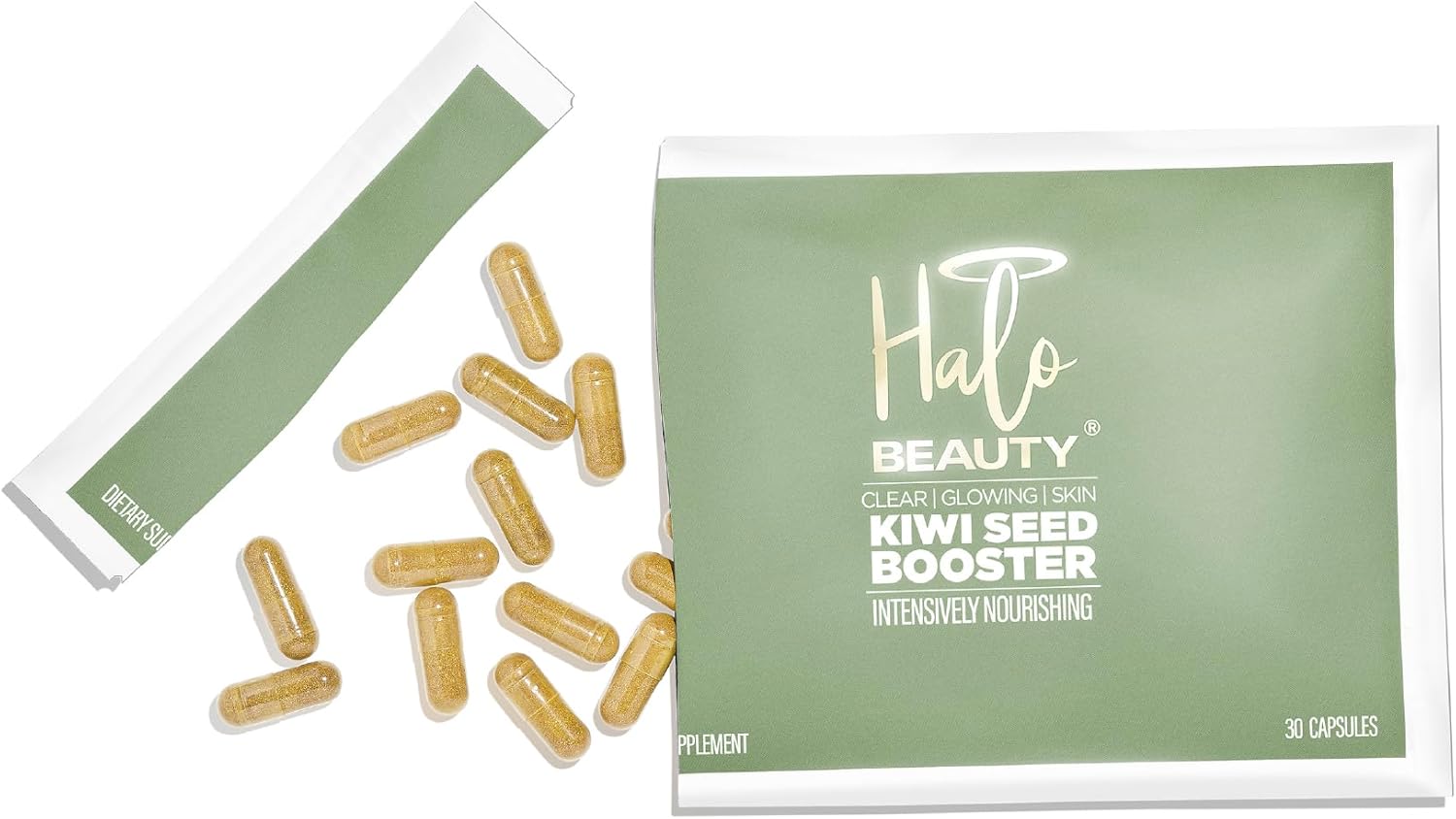 Halo Beauty Kiwi Seed Booster Skin Supplement Refill Pack | Anti-Aging Hydration & Glowing Skin Support with Kiwi Seed, Vitamin C, D3 & Zinc | Vegan Collagen Support Capsules | 1-Month Supply