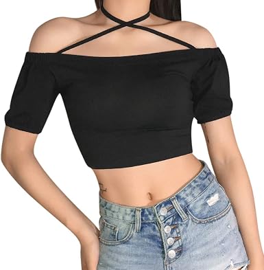 Tops y Blusas, Mujer, Ropa de Verano, Color sólido, con un Hombro Cruzado,  Cuello, Camiseta, Sexy sin Tirantes, Ombligo Expuesto, Mujer 2019, Encanto  de Moda. : Amazon.es: Joyería