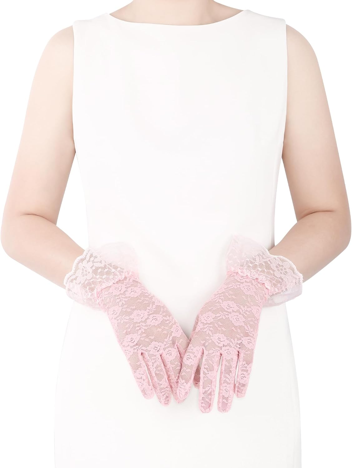 Women Short Lace Gloves Sheer Mesh Gloves Elegant Accessories for Wedding, Tea Party, Costume Parties - Image 5