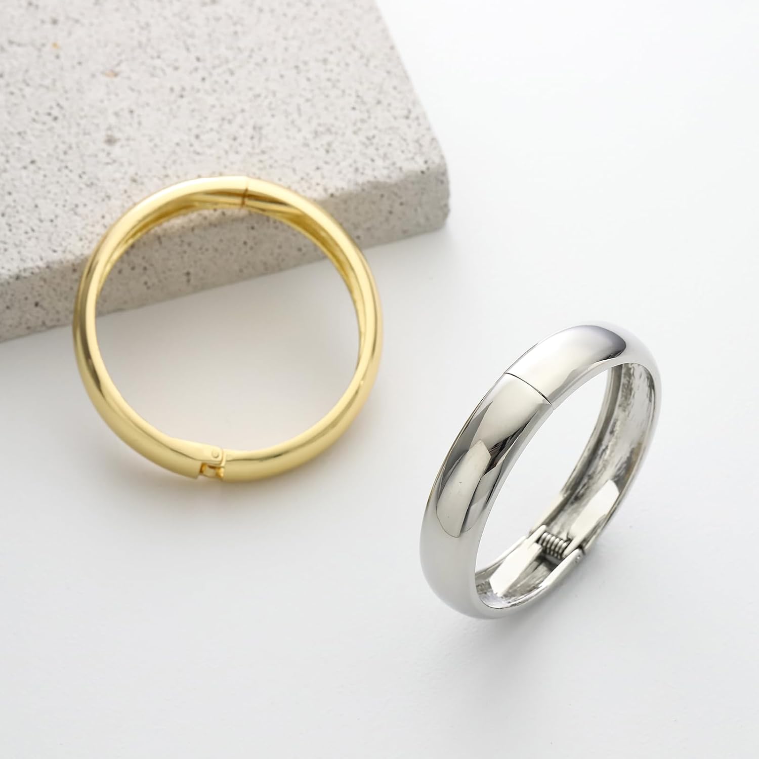 2pcs Gold Bangle Bracelets for Women, Trendy Hinged Cuff Open Wide Chunky Gold Bracelet Stack Arm Cuff Jewelry for Women - Image 5