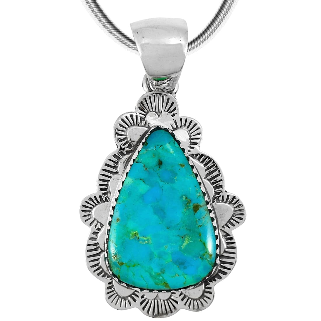 Turquoise Necklace Pendant 925 Sterling Silver Genuine Gemstones (with 20" Chain)