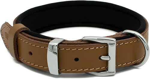 Collar de perro de cuero curtido vegetal para perros grandes, collares de perro resistentes y de diseño de lujo (L 1.6 pulgadas de ancho para 20.5 a