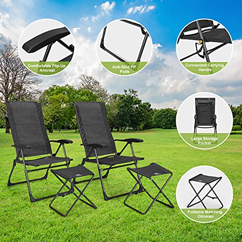 Giantex 4 Pcs Folding Patio Chairs Set 2 Pack Patio Dining Chairs With Footrest Portable Sling Chairs Camping Lawn Chairs With Adjustable Back Outdoor Bistro Chairs For Porch Garden Yard Pool #TOP7