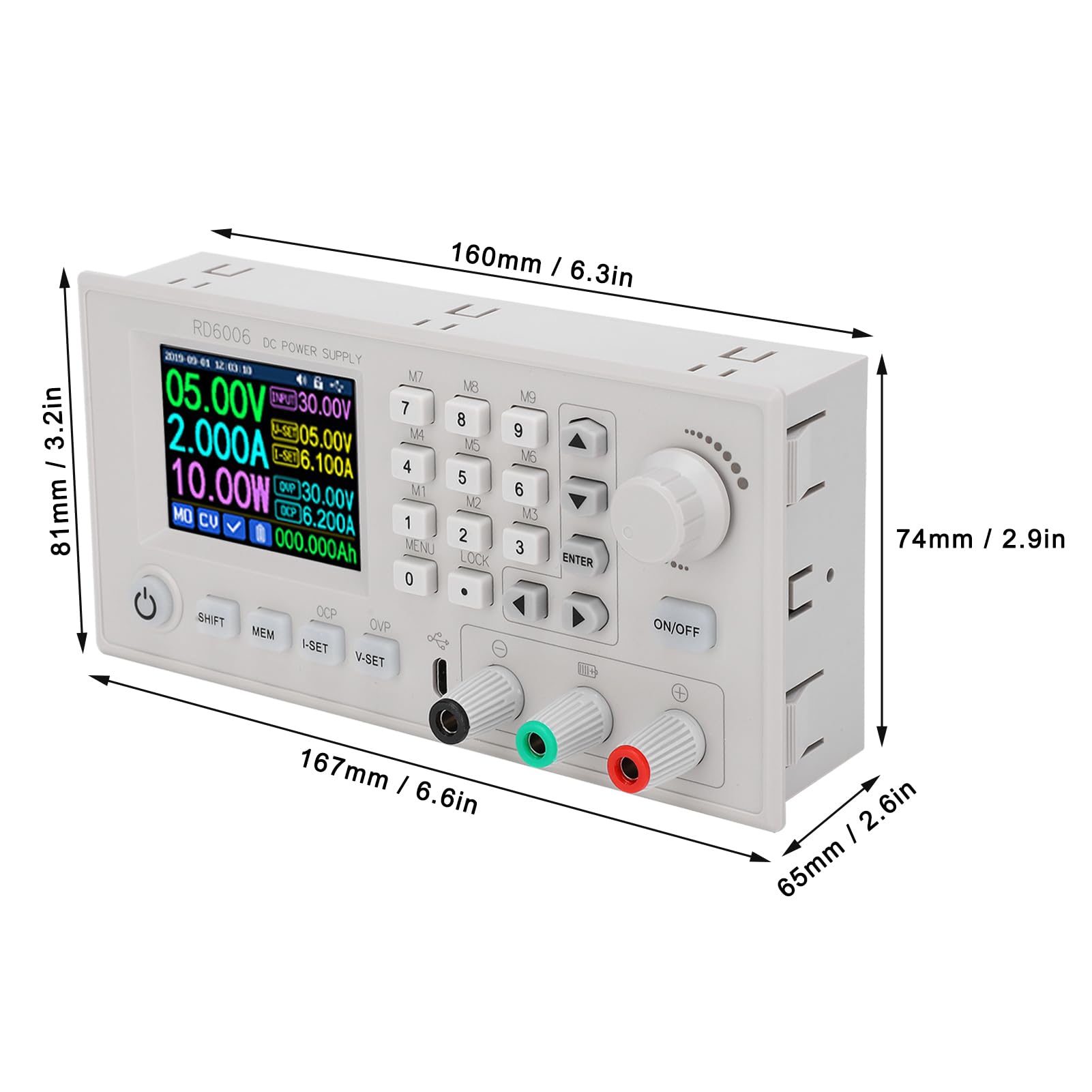 Alimentatore DC regolabile 0-60 V 0-6 A 360 W con display LCD da 2,4 pollici, alimentatore stepdown DC per banco da laboratorio e manutenzione elettronica (RD6006)