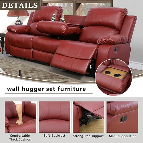 Miniatura 3 de Juego de muebles de sala de estar de cuero reconstituido con sofá reclinable, juego de sofá reclinable, silla de dos cuerpos, juegos de muebles en