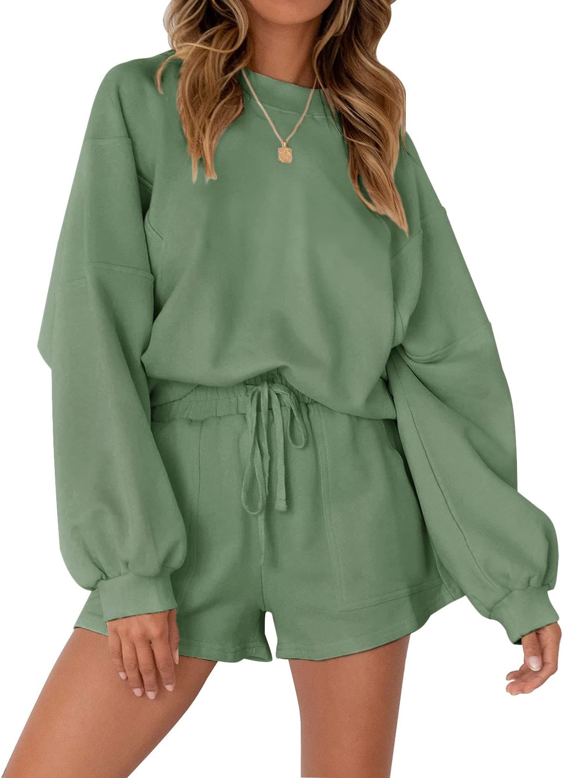 2026 Spring Lounge Sets for Women Oversized Batwing Sleeve Casual Top and Shorts 2 Piece Outfits Sweat Set