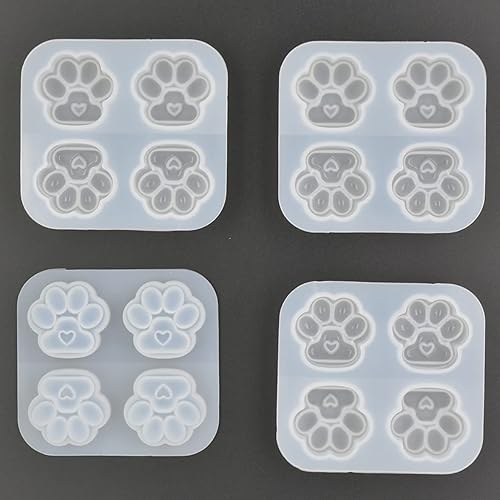 Miniatura 8 de Paquete de 2, molde epoxi en forma de patas de gato grandes, superficie de acabado mate y espejo de corazón medio, huella de gato, molde de silicona