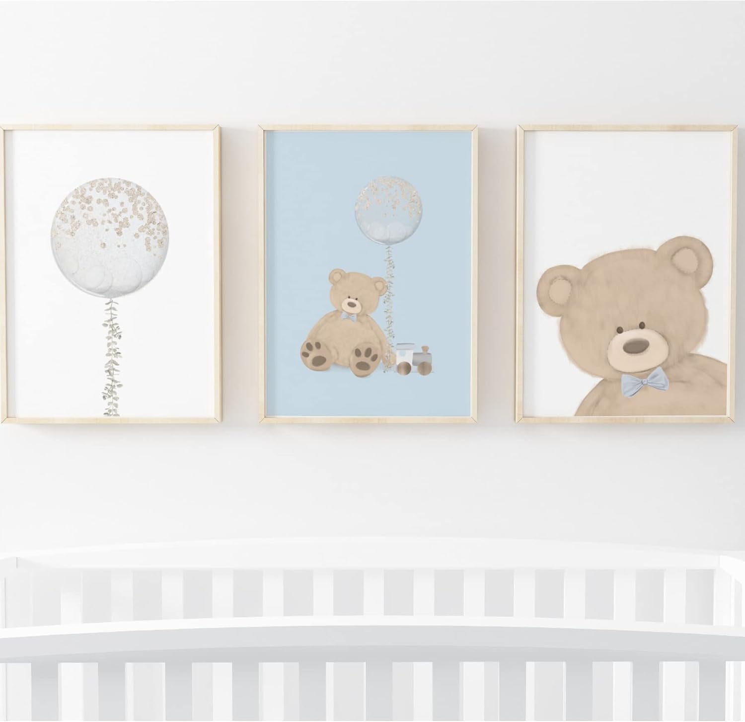 Cute Children's Bear Balloon Prints, Blue, A3