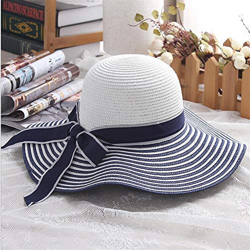 Chapeau de paille été femme grand bord anti-uv noir blanc pour plage et voyage