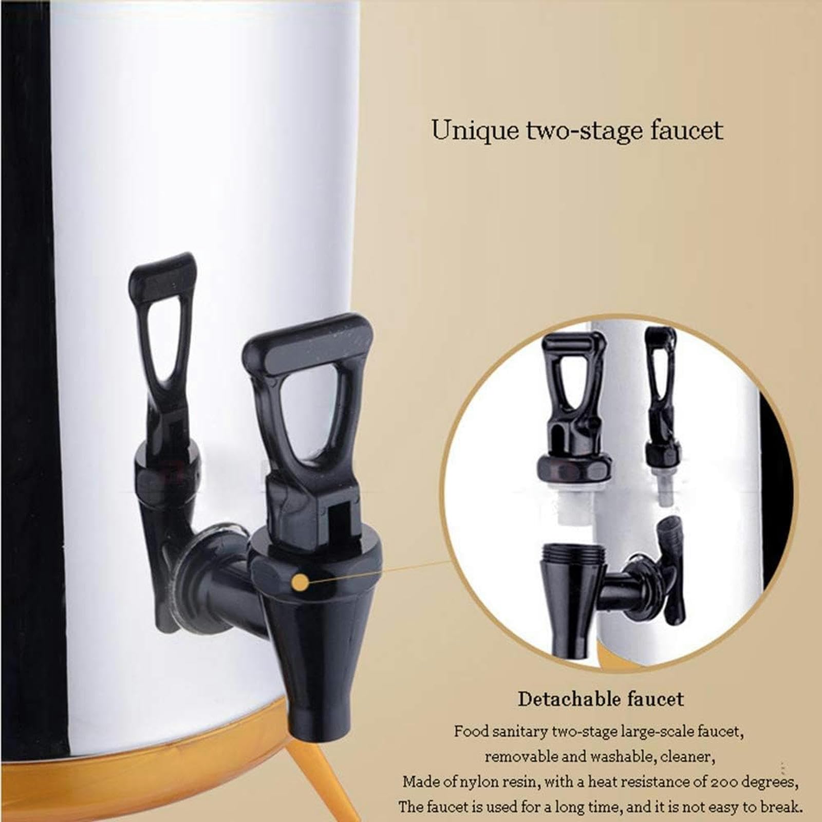 Distributore di bevande isolato con rubinetto, in acciaio inox, per bevande calde e fredde, per feste, caffè, tè, latte