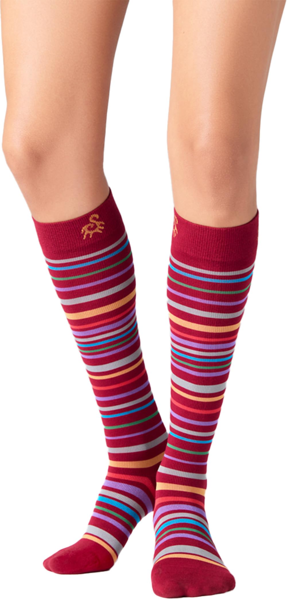 Medias de compresión graduada SOLIDEA Stripe Game Orion rubí XXL 5