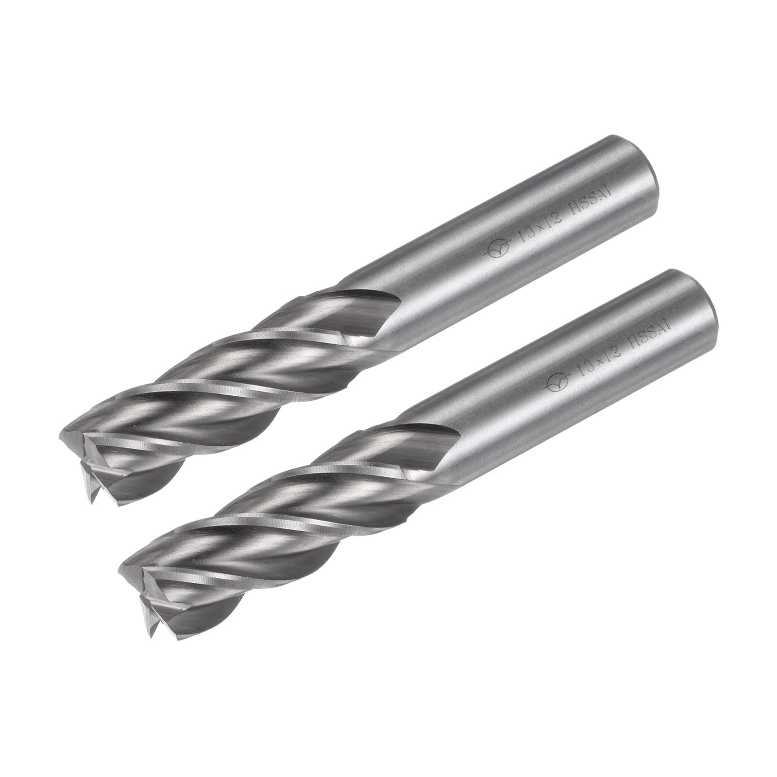 sourcing map Lot de 2 fraises en carbure à 4 cannelures de 13 mm en acier rapide CNC avec tige droite pour la coupe de l'acier d'aluminium et le travail des métaux