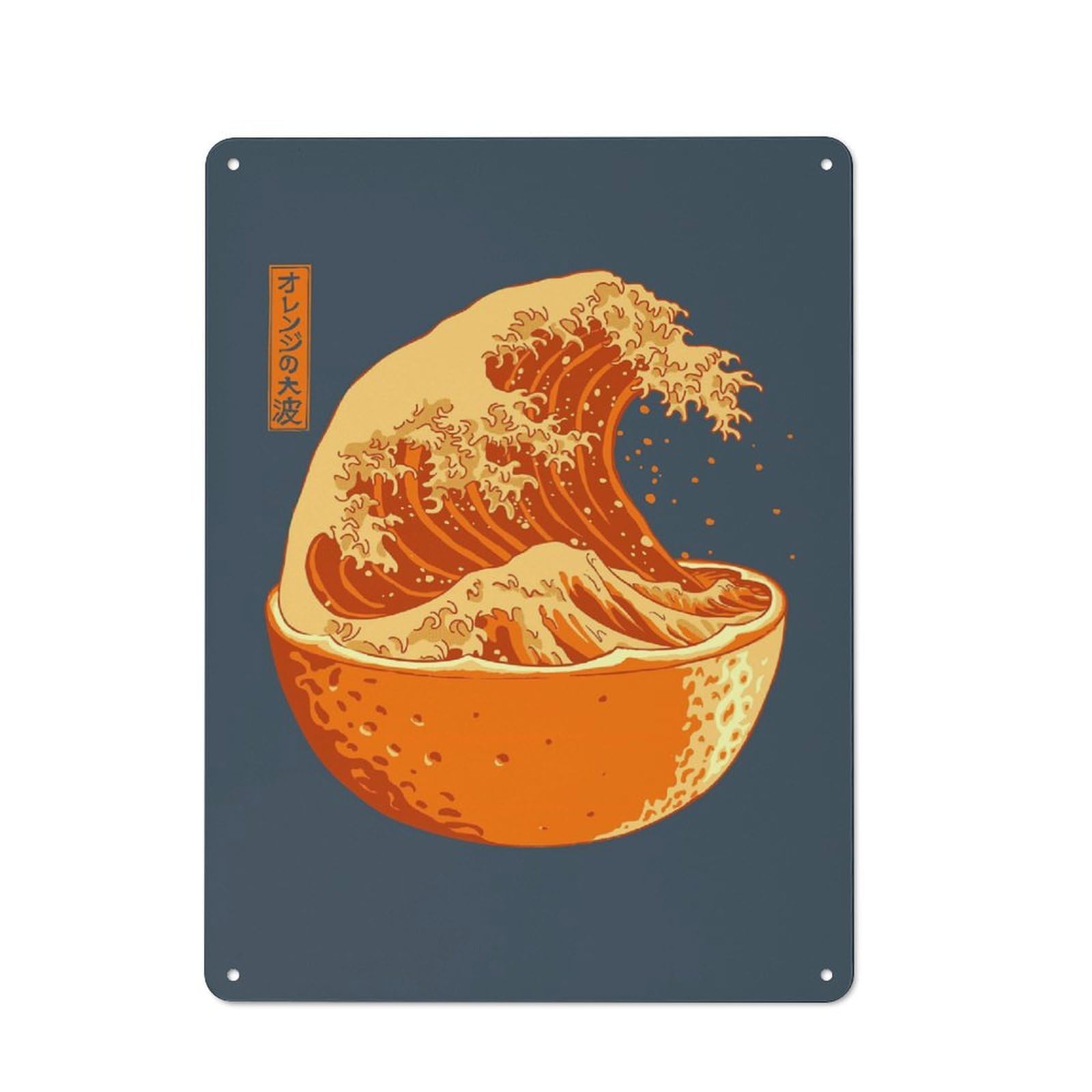 Junmoney The Great Wave Of Orange Country Metal Wall Decor 40X30cm, Tin Wall Plaque For Cottage, Kitchen, Hallway Or Breakfast Nook