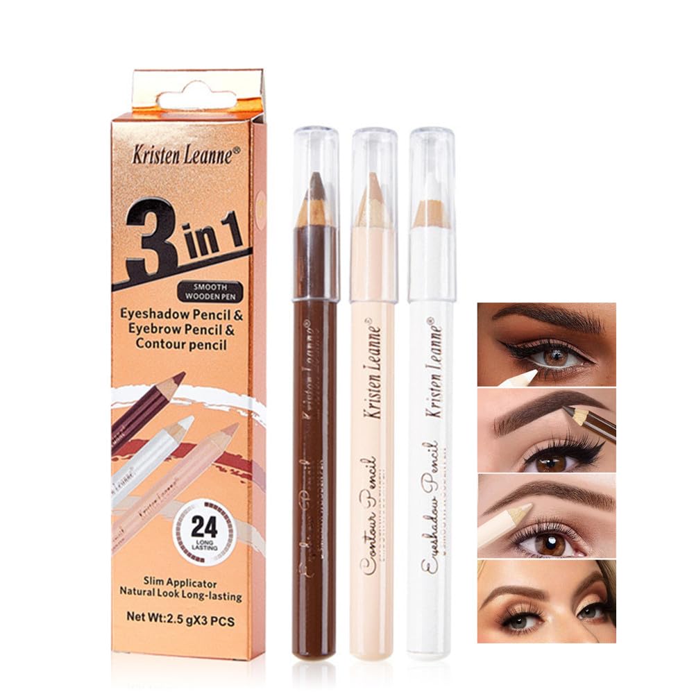 Eyebrow Lift Highlighting & Contour Pencil Set - 3 Eye Makeup Pencils, Fill & Define Eyebrows, For Women (02# Dark Brown)