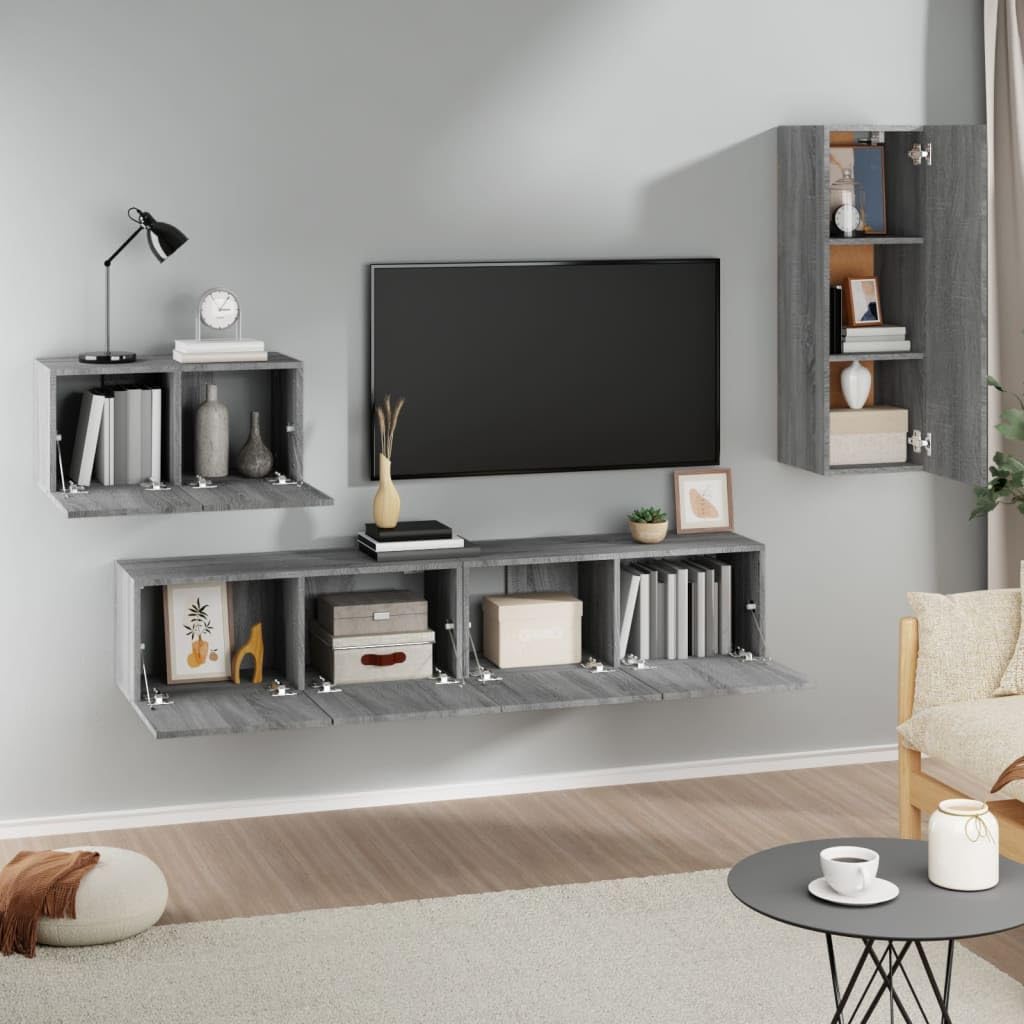 4-TLG. TV-Schrank Set Hängend Grau Sonoma Holzwerkstoff