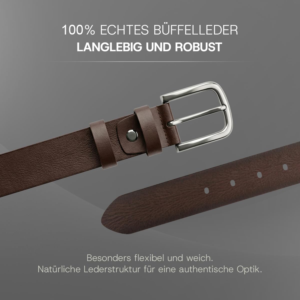 [Test SEHR GUT, Note 1.1] Here Mood Herren Leder Gürtel 4cm, Ledergürtel, Herren-Gürtel aus Echt Büffelleder, Vatertagsgeschenk für Papa Mann, Männer Geschenk, Herrengürtel, Männergeschenke