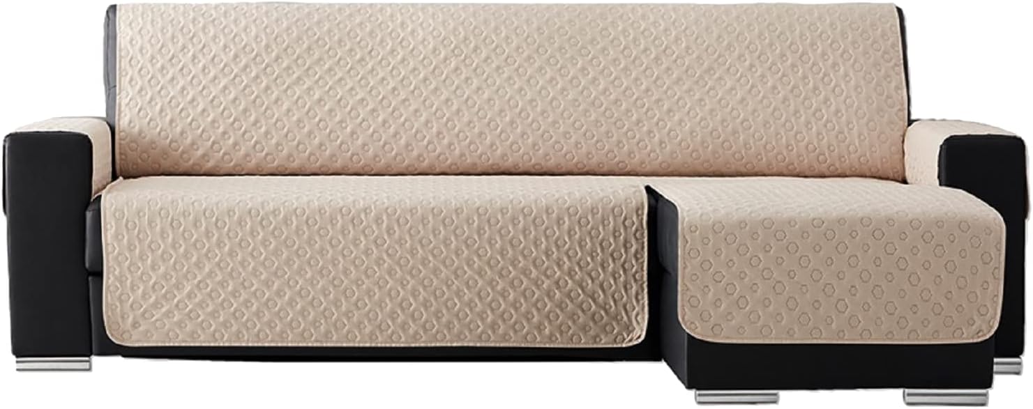 ComfortHome - Funda Sofá Chaise Longue Protector de Sofá Acolchado Ajustable Moderno, Para Sofás en L, VÁLIDA Para Ambos Brazos del Sofá Chaise Longue (Brazo Derecho/Izquierdo) (Beige, 240 CM)