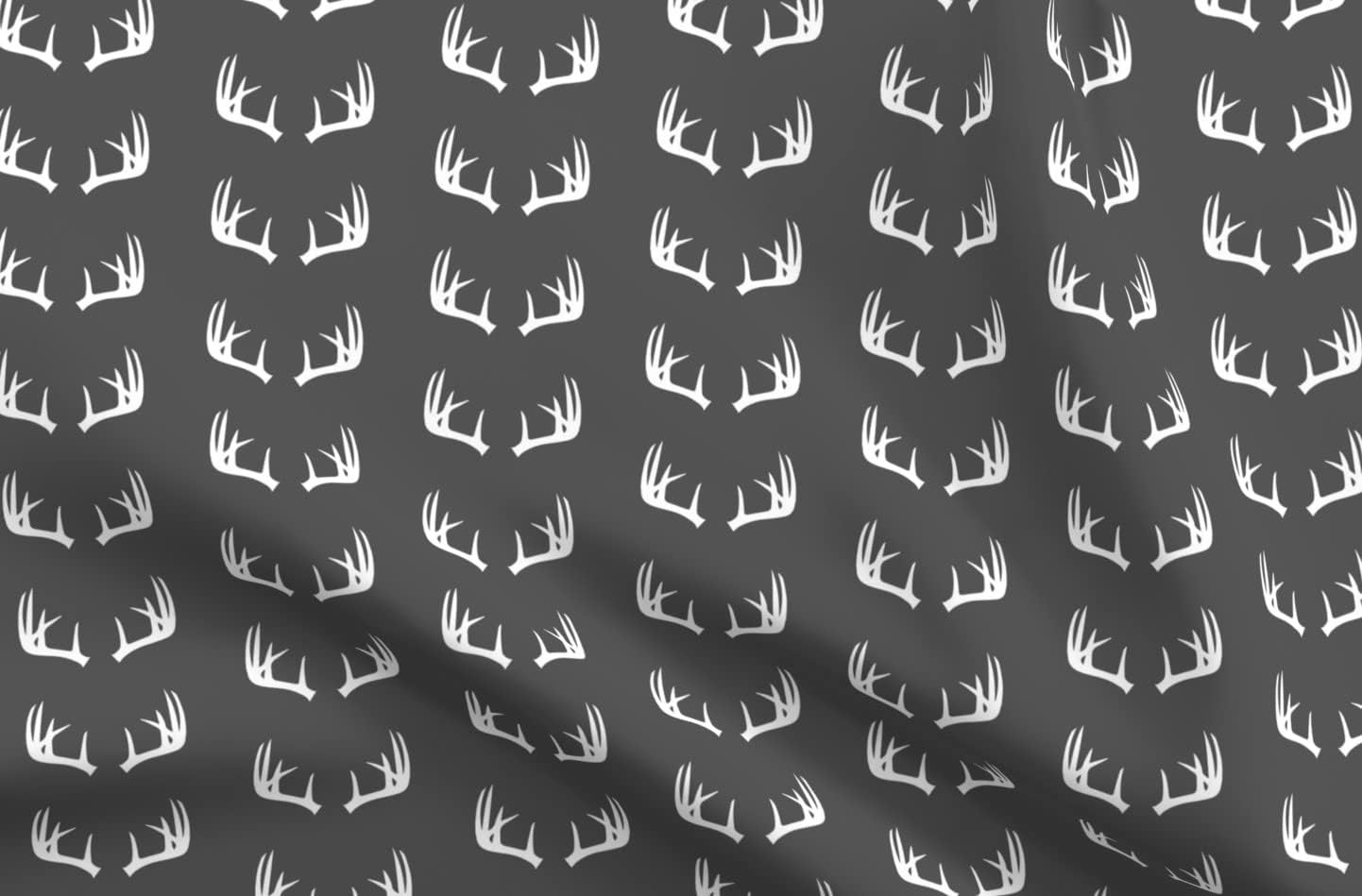 Spoonflower Fabric - Antlers Charcoal Woodland Collection Gray Deer Buck Printed on Upholstery Velvet Fabric Fat Quarter - Upholstery Home Decor Bottomweight Apparel