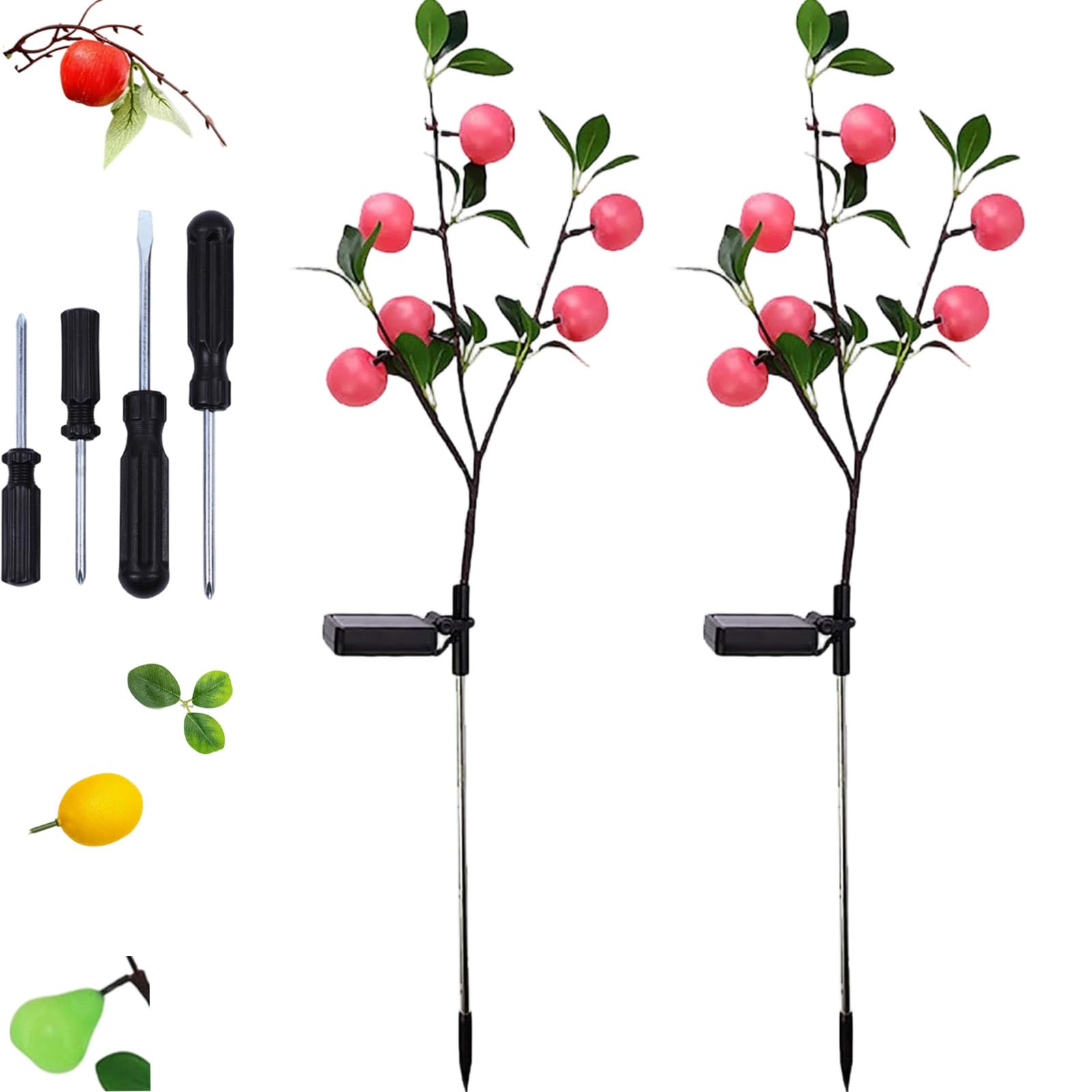 2026 Solar Garden Lights Waterproof Solar Flower Tree Light with Realistic Lemon, Outdoor Landscape Stake Lamp, Lemon Tree Garden Ground Lights for Yard Garden Lawn Pathway Decoration Lighting (2PC-C)