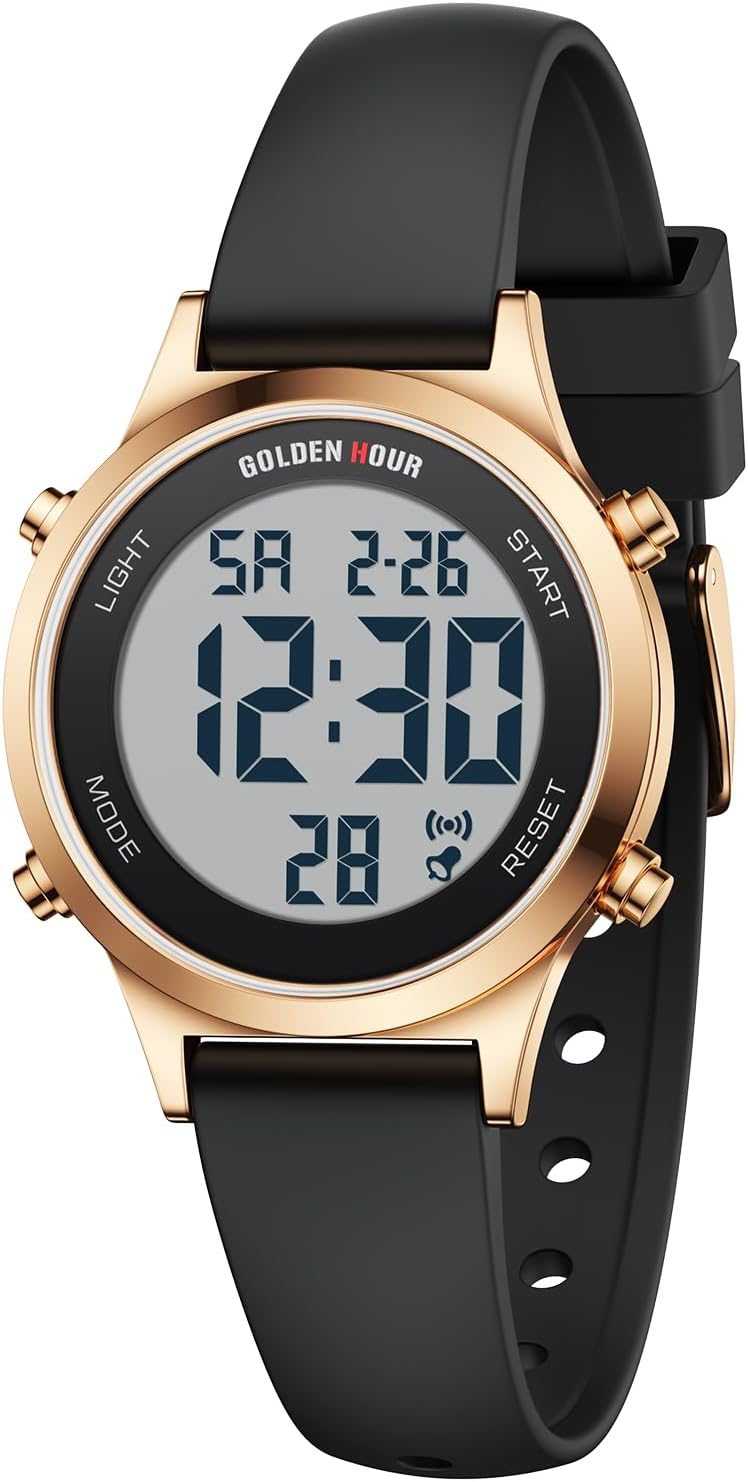 GOLDEN HOUR Waterproof Women's Digital Sports Watches with Silicone Strap, Alarm Calendar Stopwatch Chronograph 32mm Rose Gold Case 3 61a 0tfPyGL. AC SL1500