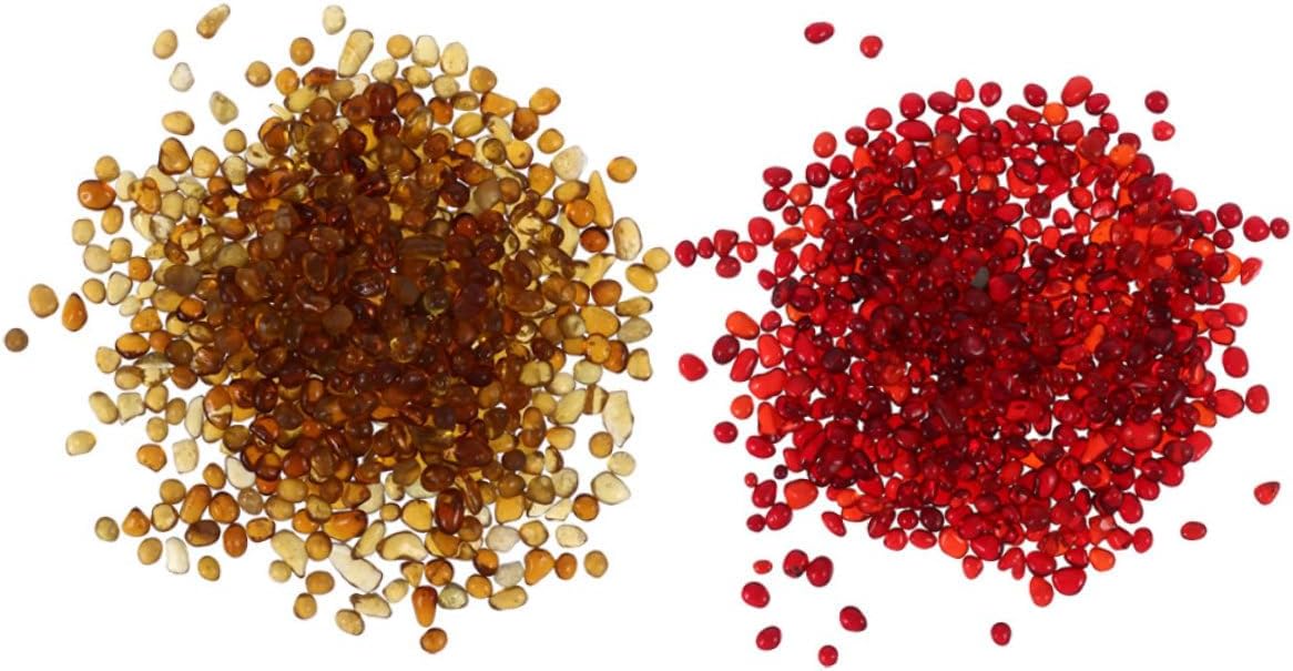 Aquarium Gravel and Fish Tank Stones 2-Set Natural Colored Glass Pebbles 250g China Red + 250g Amber for Aquarium Decoration and Terrarium Substrate