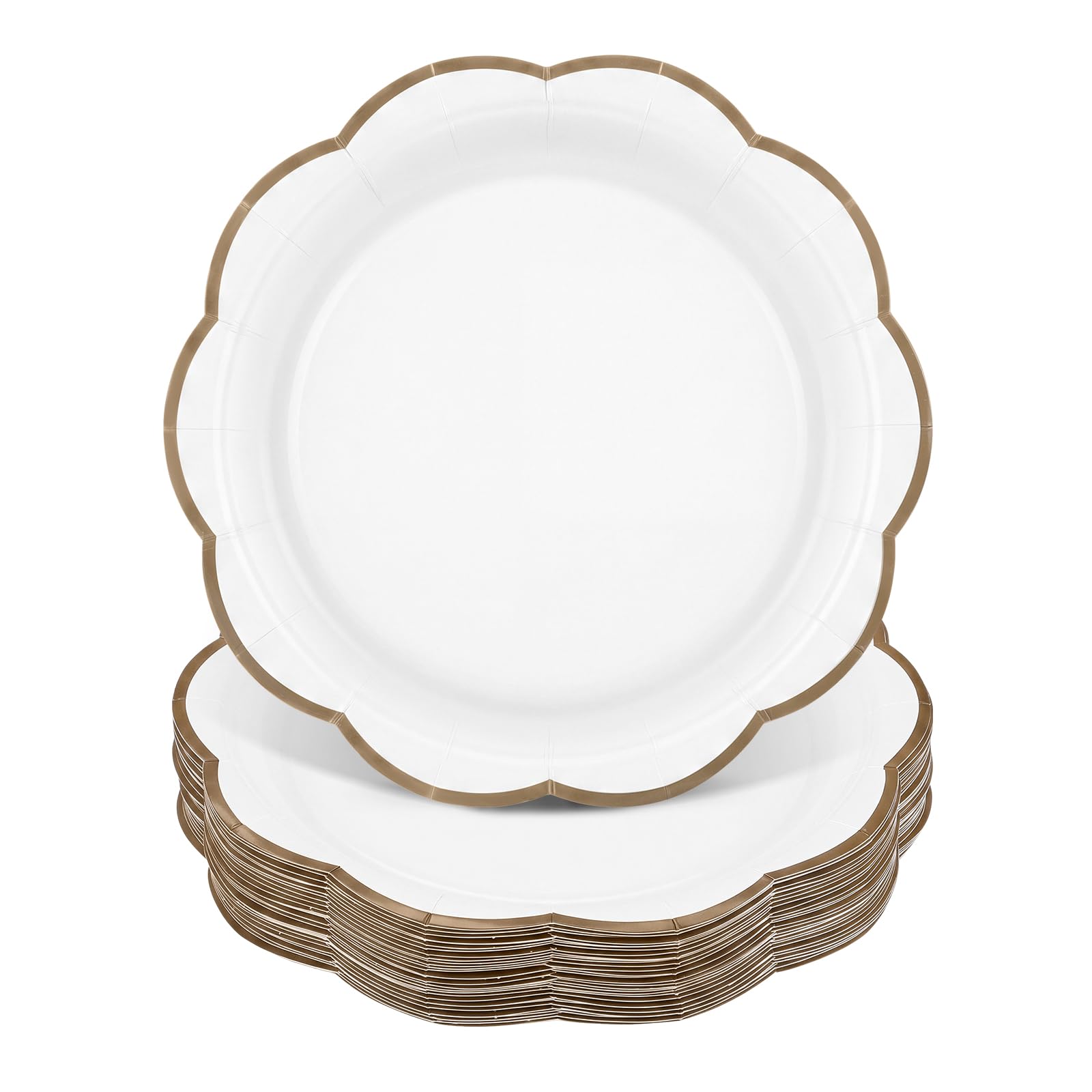 30 Pcs Brown and White Paper Plates 7 In Scalloped Fall Plates Disposable
