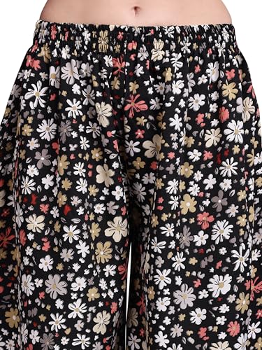 Image of THUMBA Women's Printed Poly Rayon Palazzo Pants | Wide Leg Culottes | Floral & Butterfly Print | Elastic Waist | Casual & Ethnic Wear | S M L XL 2XL 3XL