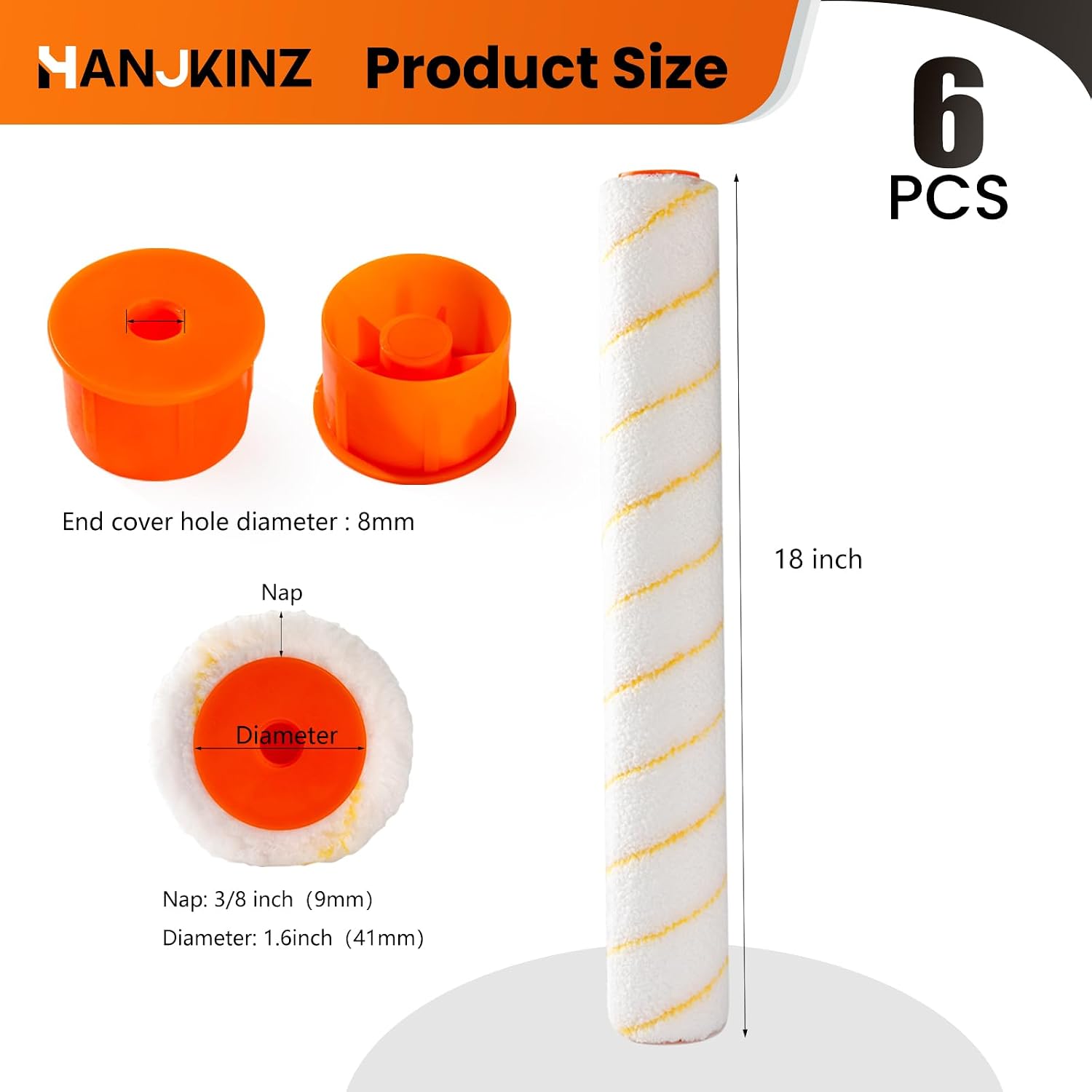 18 Inch Microfiber Paint Roller Covers, 6 Pack, Paint Rollers 18 Inch (3/8" Nap), Large Paint Rollers, Paint Supplies for Painting Walls